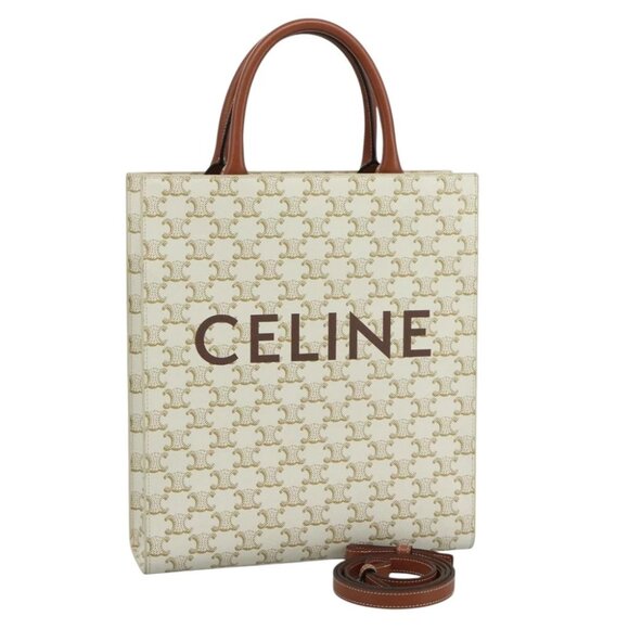 CELINE Triomphe Small Vertical Cabas Tote Bag PVC Leather 2way White - Picture 1 of 16